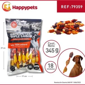 Happypets brochetas triple sabor 18u